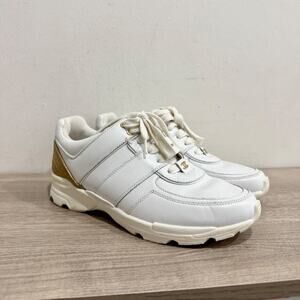 Chanel Leather Interlocking CC Low Top Sneakers White Gold Womne's Size EU 38